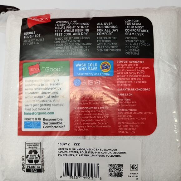 Hanes Men's Tube Socks Over The Calf Fresh IQ White 12-Pair Shoe Size 6-12 - Picture 3 of 4